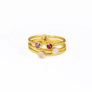Tiny Cluster Ring Combo, Triple Birthstone Mother's Ring Set