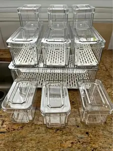 10 Pack Clear Plastic Refrigerator Pantry Organizer Bins Stackable Fridge Containers with Lids Eco-Friendly Food Grade Material for Kitchen Storage