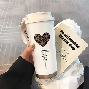 17.92 oz Leopard Print Heart Stainless Steel Insulated Cup, Insulated Tumbler, Insulated Flask, Dual-Drinking Coffee Cup, Suitable for Hot and Cold Drinks, Portable Travel Cup, Gift for Valentine's Day, Thanksgiving, Hot Cold Thermos