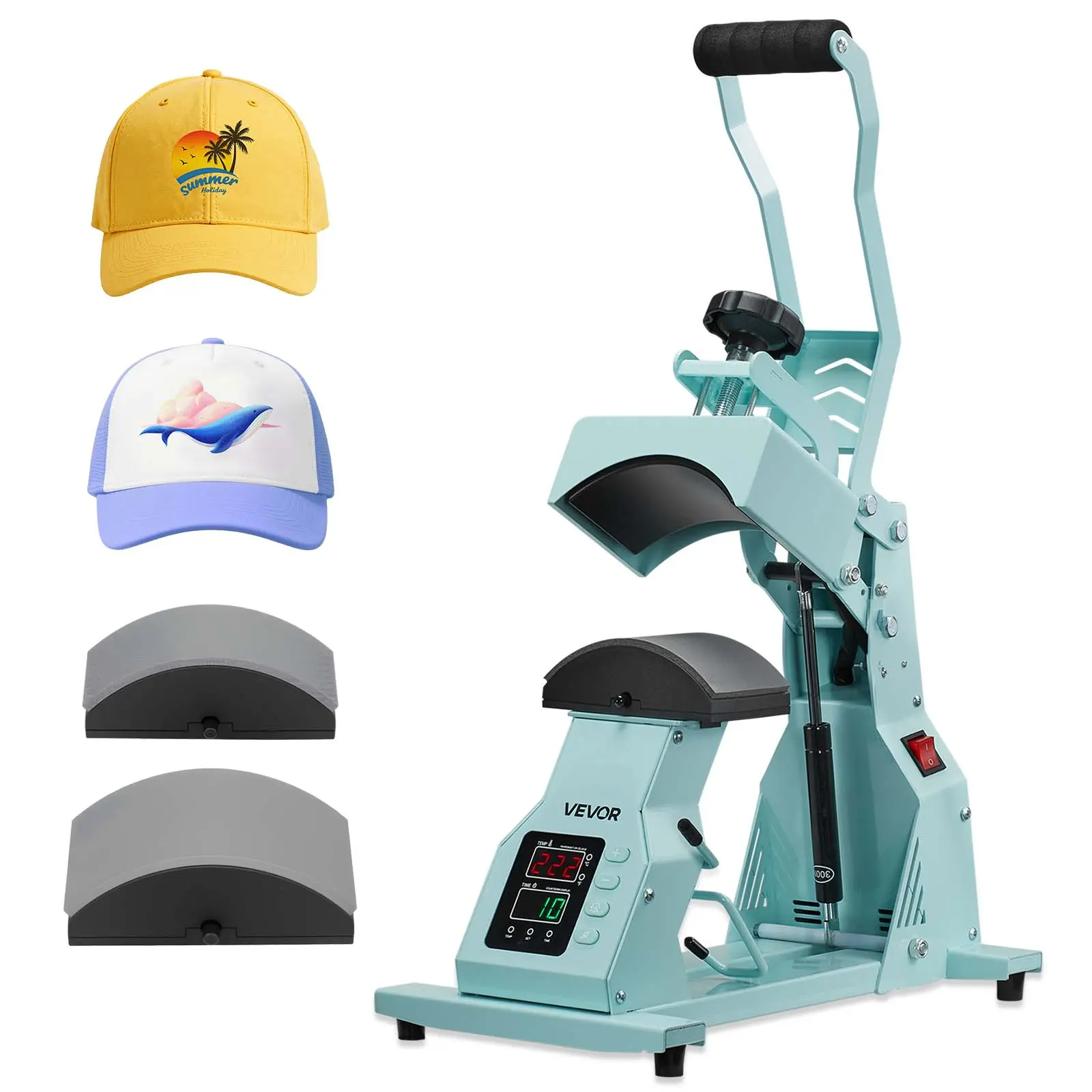 【Summerfinds】VEVOR Hat Heat Press Machine, with 2pcs Interchangeable Platens, Precise Temperature and Time Control, Hat Press for HTV Iron On and Sublimation Projects, for Caps, Headbands, Cuffs, Face Masks, Green