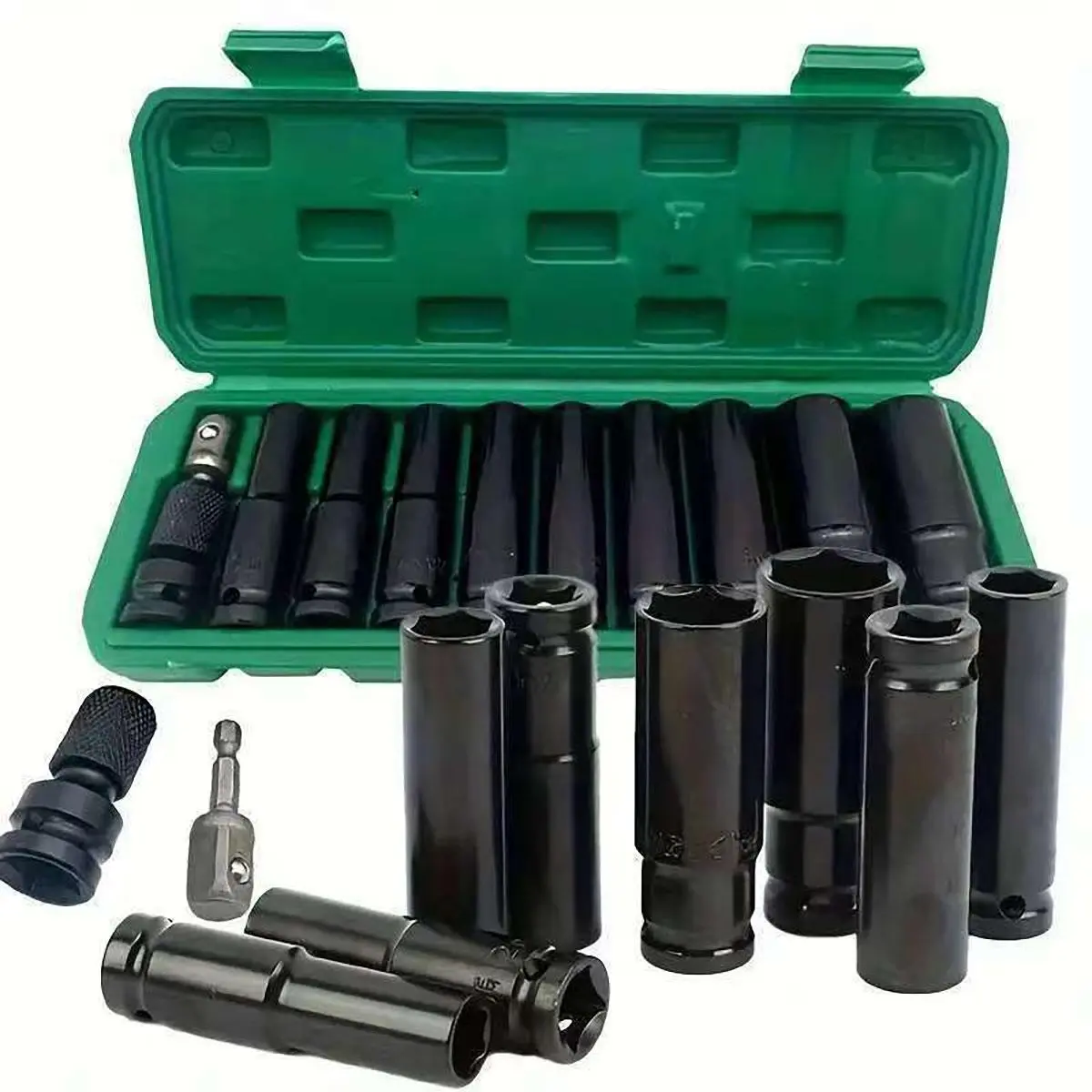 11pcs Cr-V Steel 1/2'' Drive Impact Socket Set, Metric 6-Point Deep-Well Sizes 10mm-24mm Socket Wrench Tool for Kitchen Use, with Storage Box