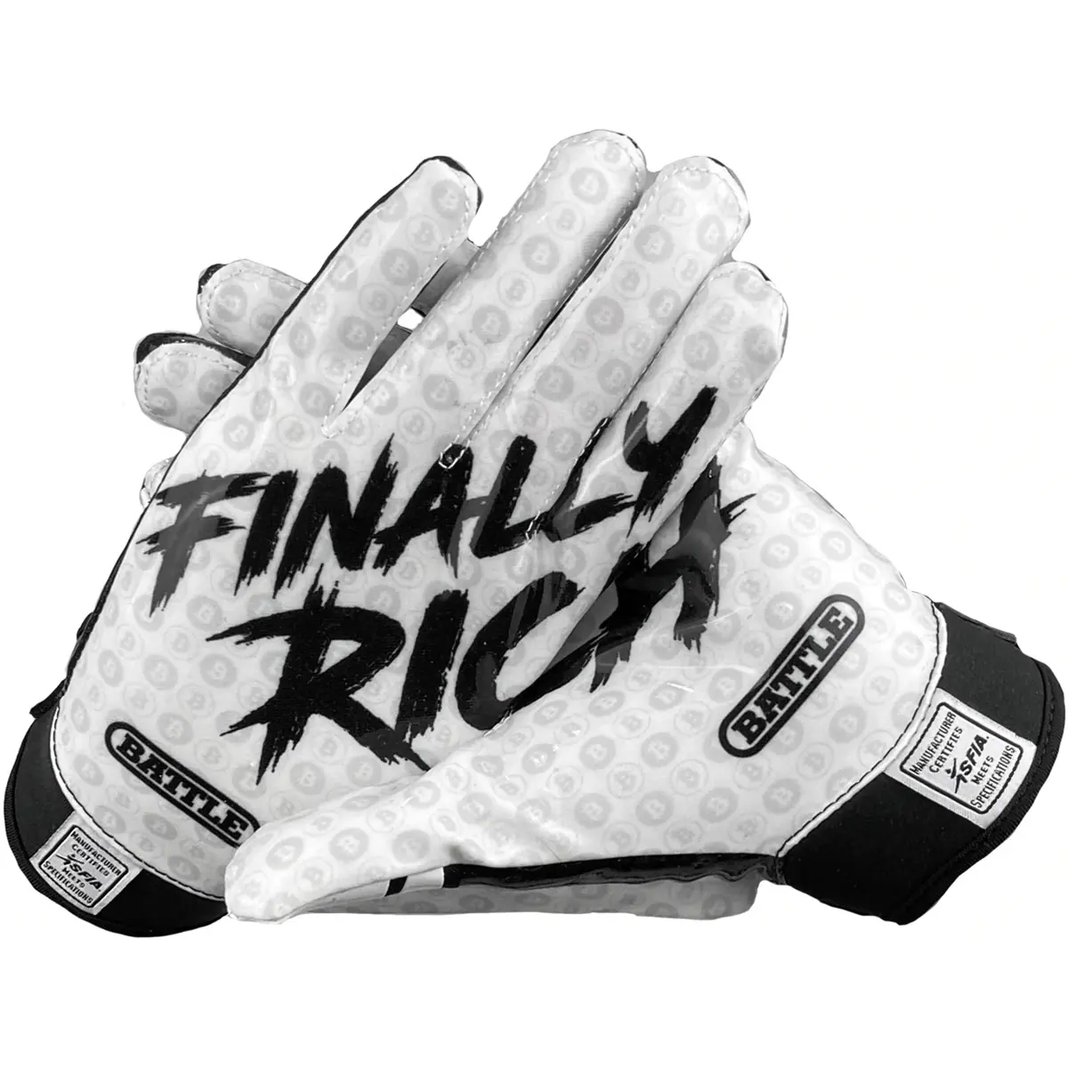 Battle Sports Finally Rich Adult Football Receiver Gloves - Black/White