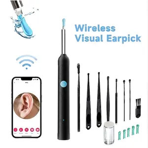 9-in-1 Smart Visual Ear Cleaning Kit with LED Light and Cleaning Brush, iOS/Android - Compatible Ear Care Tool -  Earwax Cleaning Kit wax removal camera waterproof endoscope wide angle ear cleaner Ear Wax Remover rechargeable wax removal tool battery dual