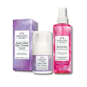 Heritage Store Aura & Mist Beauty Bundle - Glycerin-Infused Aura Glow Eye Cream, Daily Lightweight Rosewater Facial Mist for Skin Restore