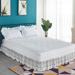White Lace Bed Skirt for Twin Bed - 15in.Drop, Ruffle Bedskirt Wrap Around Bed Skirt, Anti Wrinkle & Fade Resistant