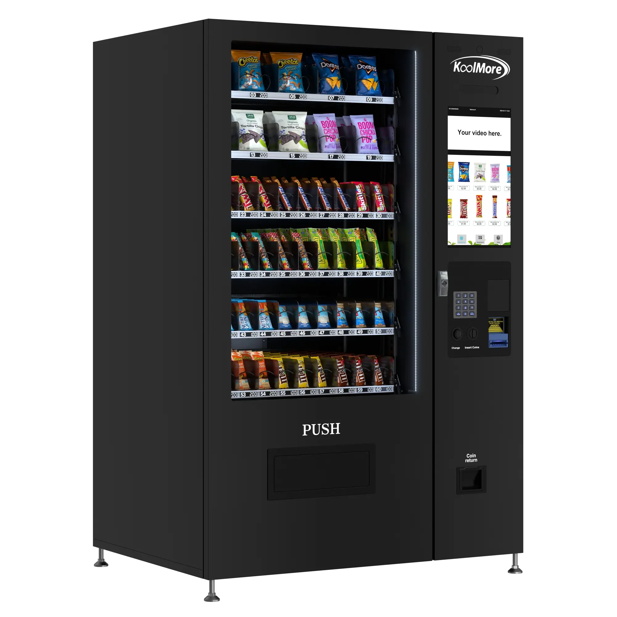 50 in. 60-Slot Snack Vending Machine with 22-inch Touch Screen and Bill Acceptor in Black, Non-Refrigerated (KM-VMNT-50-B)