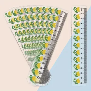 10pcs Clear Plastic Ruler with Large Numbers Flower Designs for Office, The side features a serrated structure, Transparent, Easy to Read Design, Office Supplies, Precision Measuring, Sleek Appearance, Clear Construction