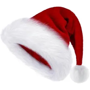 Christmas Hat Santa Hats for Adults & Kids Red Velvet Comfort Extra Thicken Holiday Xmas Hat for New Year Festive Party(Sheets)