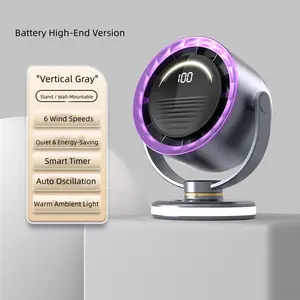 USB rechargeable high-speed desktop/wall-mounted portable bladeless fan, small oscillating fan, digital display, low noise, rechargeable battery, dual adjustment modes.