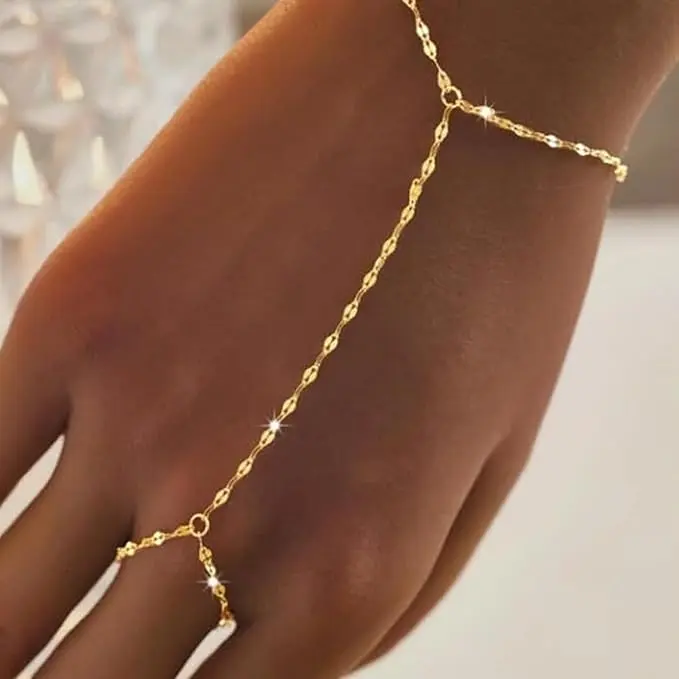 DearLuniva B Hand Chain Bracelet Femme for Women Ring Bracelet Hand Chain Beach Outfits Essentials Dainty Gold Finger Ring Slave Bracelets Zircon Hands Boho Jewelry Gifts Trendy Stuff 2026