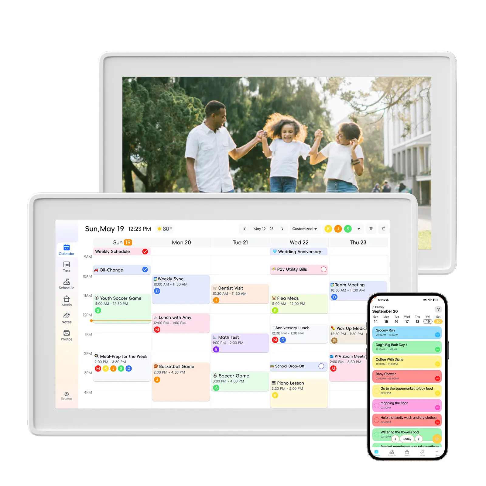 15.6" IPS Display Smart Digital Wall Calendar, Family Organizer with 1920x1080 Full HD Touchscreen, Interactive Chore Chart, Shared Events Schedule Board, WiFi Electronic Command Center (Gray/White Frame, Wall Mount Included)