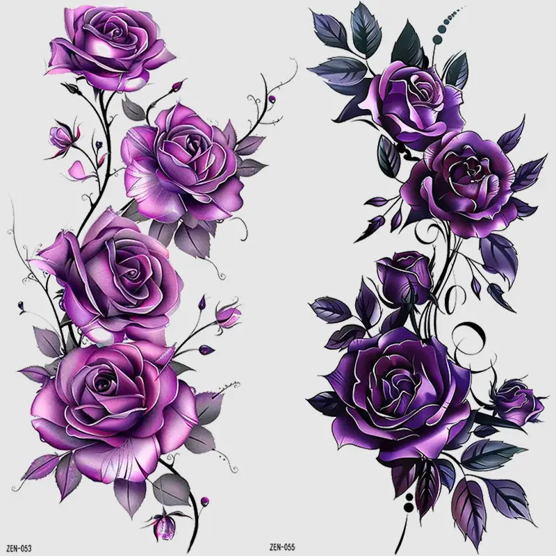 2 Pcs Flower Temporary Tattoo Stickers, Fake Tattoos, Ephemeral Tattoos, Realistic Waterproof Rose Floral Design, Women's Body Art for Arms Legs Chest, Perfect for Festivals Parties, Waterproof Temporary Tattoos