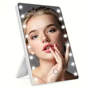 Portable Makeup Mirror with Light, LED Lighted Mirror, Touch Control 3 Level Dimming Makeup Mirror, Folding Stand Mirror for Travel, Makeup Tool for Women, LED Cosmetic Mirror