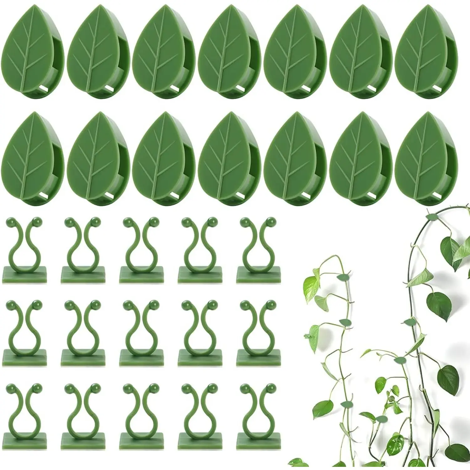 100 Pcs Plant Climbing Wall Fixture Clips Set,Self-Adhesive Hook Vines Traction Clips,Invisible Holder,Garden Green Leaf Simulation Hook,Wire Fixing Supporting,Christmas Party Gifts,Hand Tools Kits