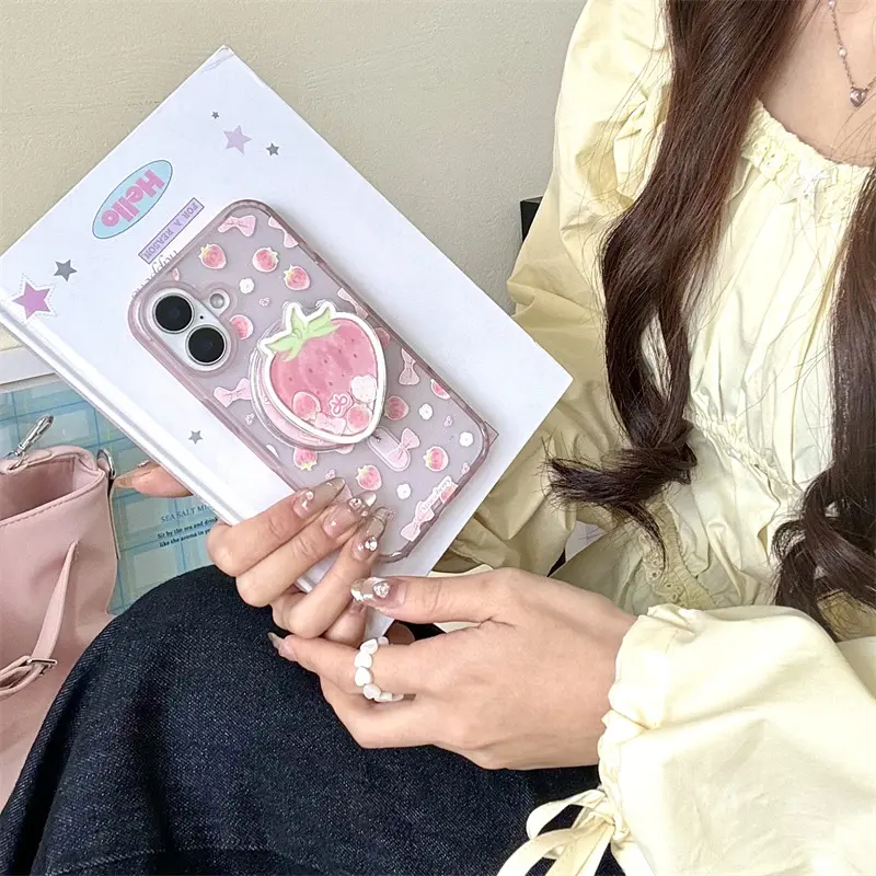 Strawberry Magnetic Phone Stand, Phone Mount, Phone Holders, Phone Grip, Cute Shake Extendable Design, Strong Magnet Portable Hands-Free, Office Life Universal Gift, Phone Accessory Compatible
