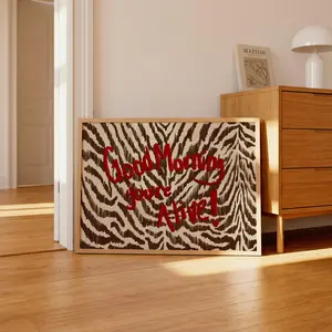 [Sale off up to 50%] [Free ship] [No Frame] Good Morning, You’re Alive Print, Zebra Wall Art, Motivational Quote Poster, Neutral Animal Print Decor, Bold Red Typography Art