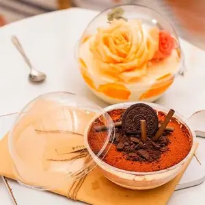 12/24 Sets Mousse Cake Boxes, Round Coconut Watermelon Fruit Packaging, Transparent Pet Plastic Containers, Multi-Purpose Dessert Bowls, Bakeware