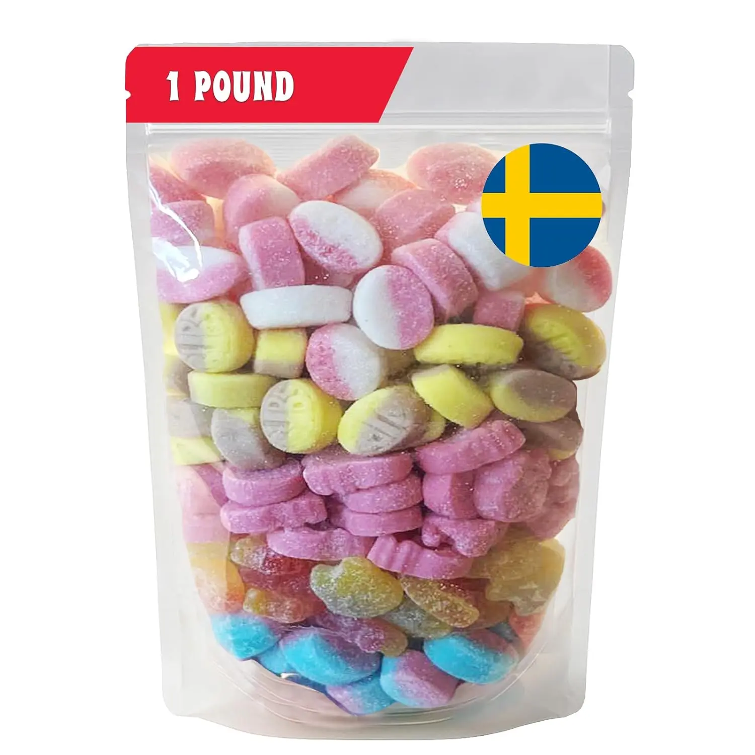 BUBS Swedish Candy Mix Mini 1 lb Bag, Vegan Gelatin-Free Foam Gummies, Sweet & Sour Assorted Ovals & Skulls, Fruity Candy Imported from Sweden