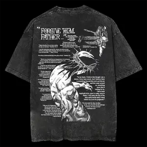 "Forgive Them, Father" Graphic T-Shirt Unisex Casual Crewneck Religious Artwork JoJo Anime-Inspired Jesus Spiritual Statement Pullover