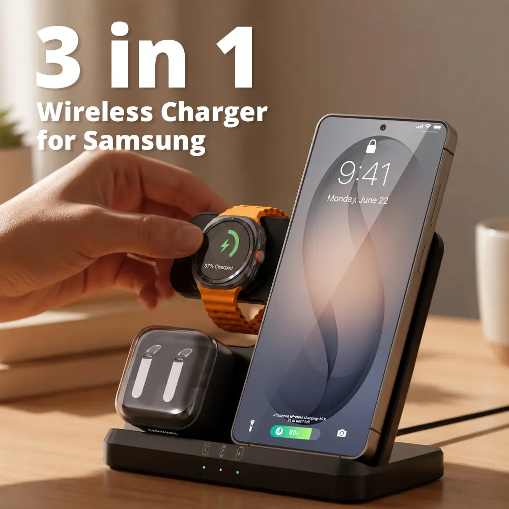 3 in 1 Wireless Charger for Samsung SamsungS26 S25 S24 S23 Ultra Charger for S24ultra/S22Ultra/S23/Z Fold4/Flip4/Google Pixel,Only for Galaxy Watch7/Ultra Galaxy Watch6/6 classic/5/4/3 Charger,Wireless Charging Station for Galaxy Buds Smartphone Cellphone
