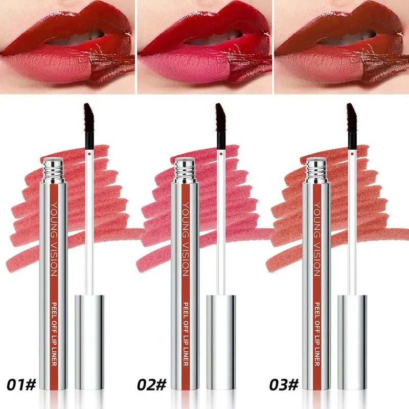 3PCS Peel Off Lip Lipstick Set - Highly Pigmented, Waterproof, Detachable Lip Pencil Liner, Matte Finish, Long Lasting Stain Makeup Gloss non-stick cup transfer diy eyelash extension