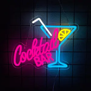 Cocktails Neon Sign Cocktail Glass LED Neon Signs Art Wall Lights for Beer Bar Decor USB Powered Martini LED Neon Light for Party, Cocktail Theme, Nightclub Lighting, Artistic Wall Light, Cocktails Bar, Pub, Night Club, Man Cave Decoration