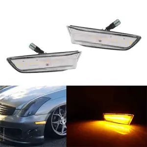2PCS Clear Lens LED Front Bumper Side Marker Light For Infiniti G35 Coupe Skyline 2003 2004 2005 2006 2007 Replace OEM IN2551108 26185-AL520