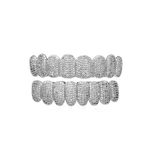 Jinao Super Flash Micro-Inlaid Copper Zircon Gold Tooth Socket Grillz Cross-Border Wholesale Cool Men's Fashion Hip Hop Rap Accessories Golden Oral