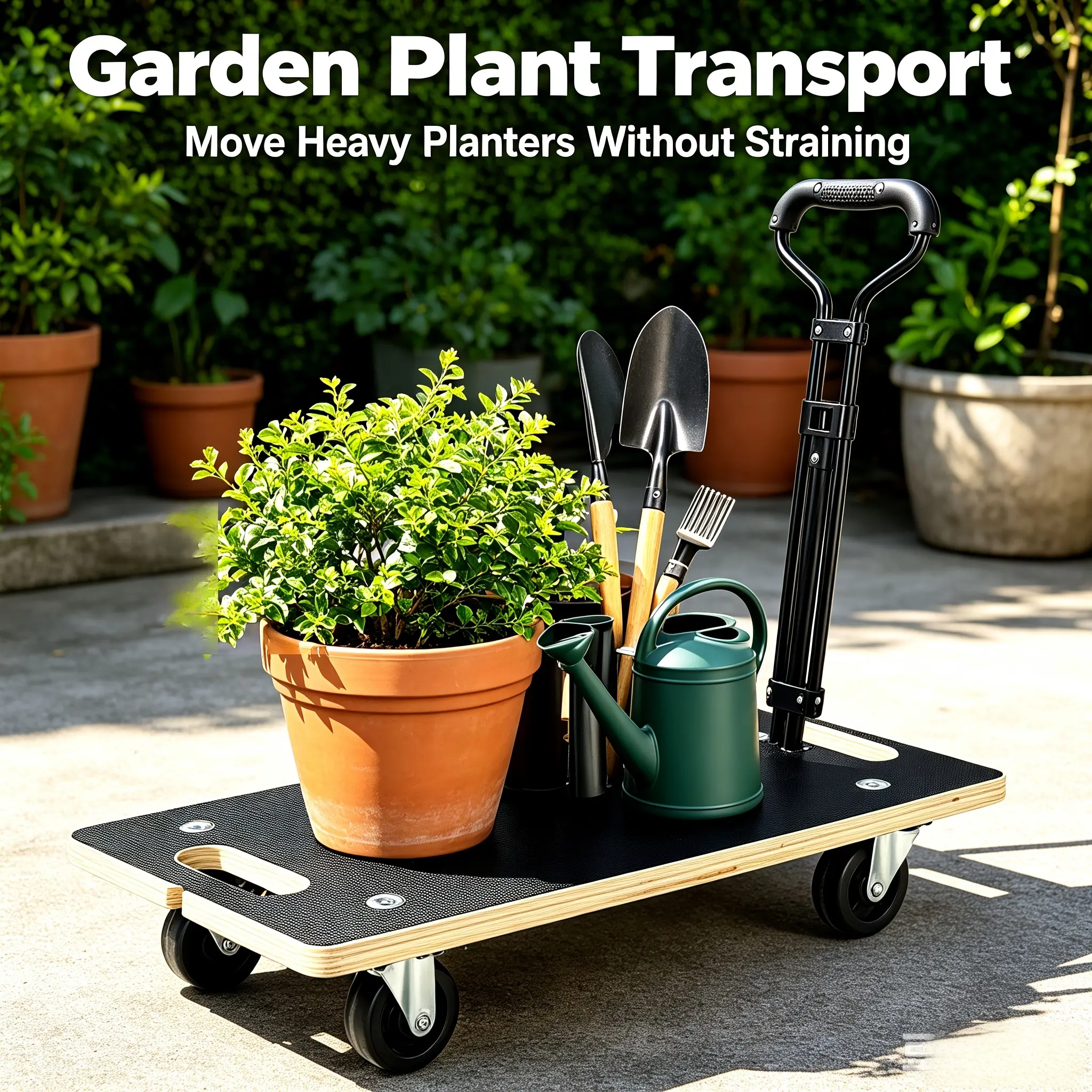 Heavy Duty Wooden Moving Dolly - 440 LBS Capacity, 20.5-30 in Adjustable Telescopic Handle, Non-Slip Plywood Platform, 360° Swivel PP Wheels, Folding Compact Hand Truck for Item & Appliance Transport (Sports & Outdoor Leisure Accessory), Swivel Wheels