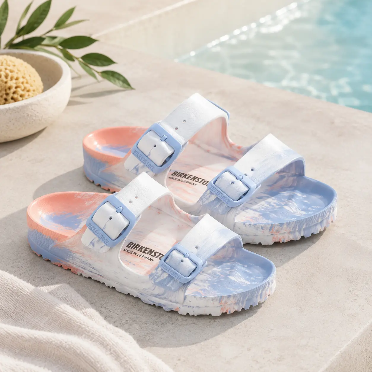 Birkenstock Arizona EVA Essentials Sandals - Ombre Light Blue/Peach Marble