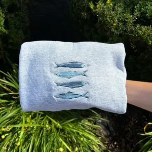 Embroidered Sardine Sweatshirt, Fisherman Aesthetic, Nautical Fish Sweatshirt, Ocean Inspired Apparel, Cozy Coastal Sweatshirt