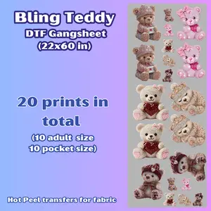 G1 Bling Teddy Bears Valentines Day DTF Gang Sheet