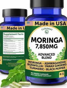 Lunakai USA Made Pure Moringa Capsules – Advanced Moringa Leaf Extract Supplement with Ashwagandha, Boswellia, Ginseng & Turmeric, 60ct
