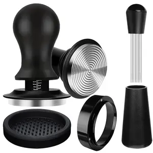 51/53/58mm Espresso Coffee Tamper Press Kit with 4 Accessories, Coffee Making Tool, Coffee Equipment, Aluminum Handle Stainless Steel Base and Ajustable Spring Pressure, Perfect for Home Brewing and Coffee Lover