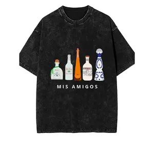 Men's Vintage Tequila Party T-Shirt - Mexican Spirits Graphic Tee with Tequila Bottle & Lime Designs - Heavyweight Cotton Shirt for Bars, Parties, Vacations - Funny Drinking Apparel Gift for Tequila Lovers - Retro Washed Look with Agave & Sombrero Print