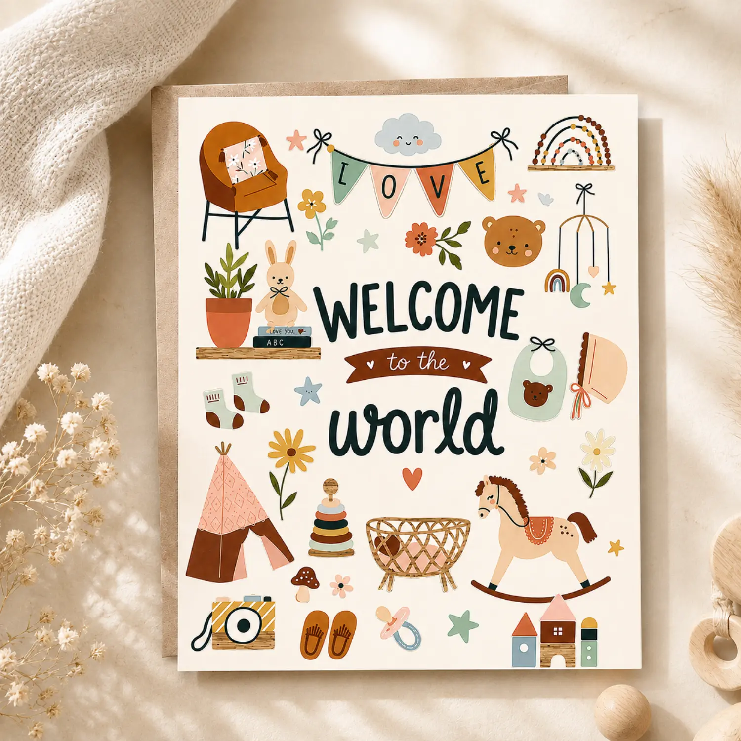 Gender-Neutral Baby Greeting Card - 5x7 in Premium Paper, Crisp Details, Handwritten Message Space - Office Stationery for Newborn Congratulations, Baby Shower