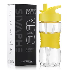 Sivaphe Clear Water Bottle with Straw 12 oz Portable Tritan Transparent Sports Drinking Bottle for School Girls Boys Green Drinkware 350ML Leak Proof