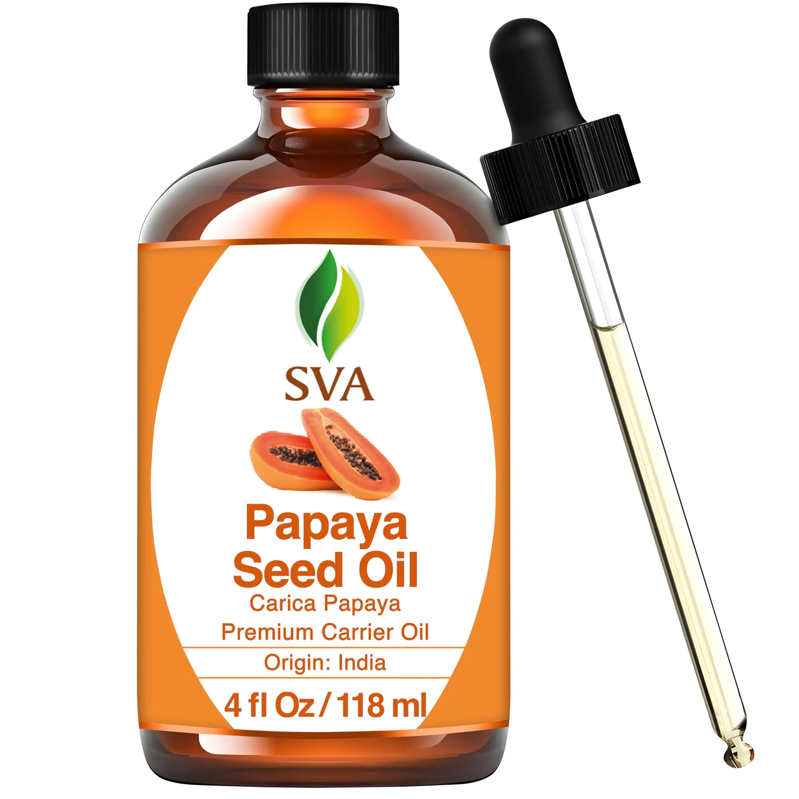SVA Papaya Seed Oil - 4 Fl Oz – 100% Natural Cold Pressed Papaya Oil - for Face, Skin Care, Hair Care, Scalp Massage & Body Massage – Carrier Oil with Dropper