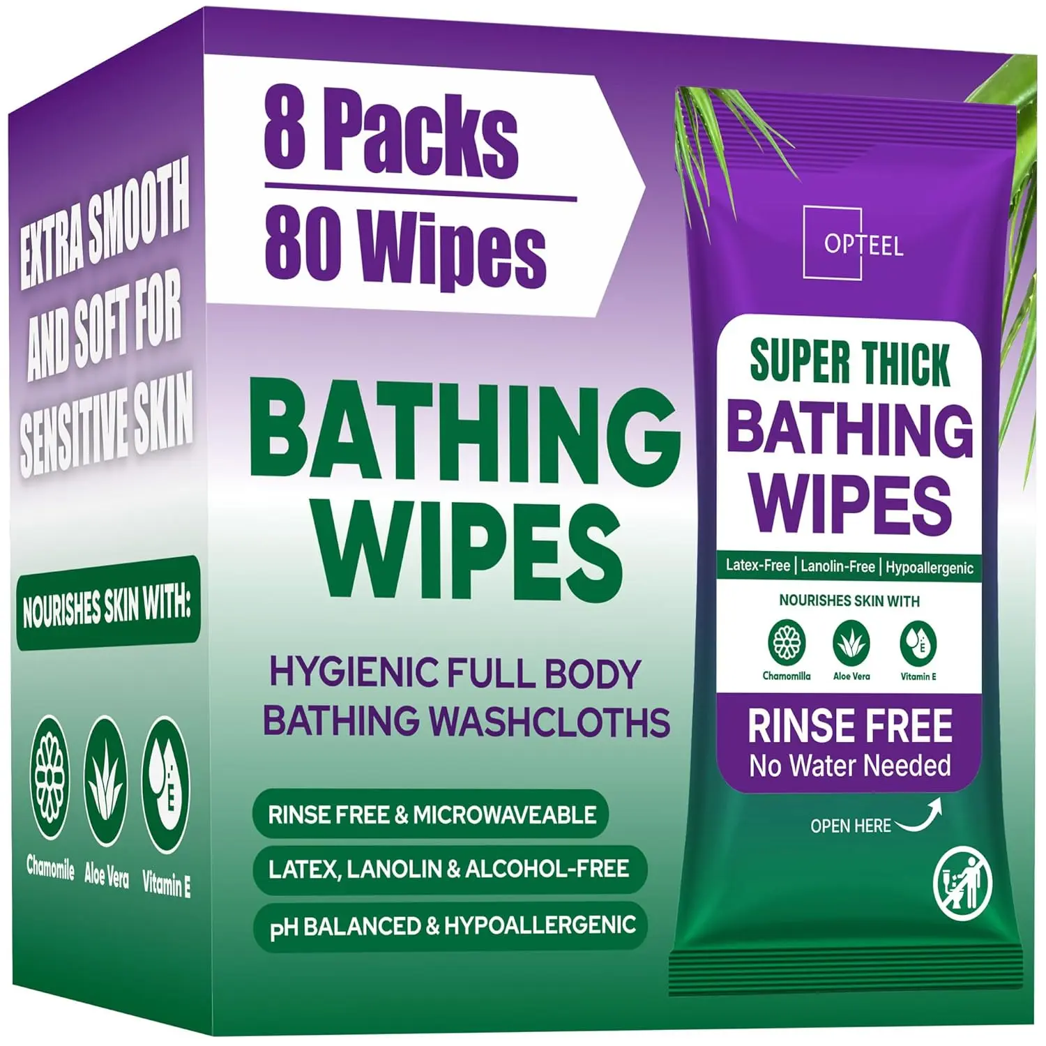 Super Thick Bath Wipes for Adults, No Rinse Full Body Shower Wipes, Extra Large Disposable Bathing Wet Wipes, 80 Count Box
