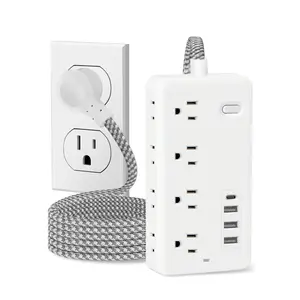 Extension Cord 5FT, Surge Protector Power Strip with 8 Widely Outlets 4 USB Ports, Flat Plug, Wall Mount Outlet Extender, Multiple Outlets for Indoor Home Office, Dorm Room Essentials