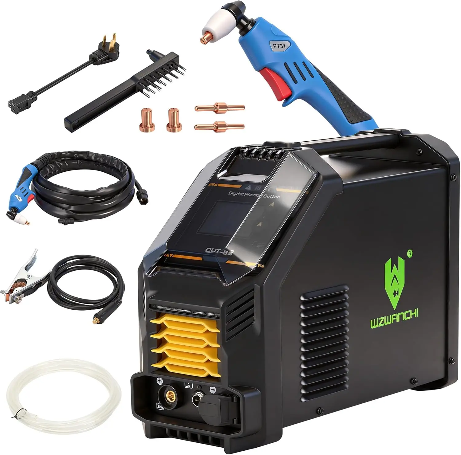 CUT55 55A Plasma Cutter – 45° Digital LED Display, Pilot Arc High Frequency Cutting Machine with IGBT & 2T/4T Post Gas, Max Cutting 3/5'', Clean Cutting 1/2''