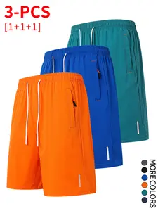 Men’s solid-color drawstring-waist shorts, 5-pack, with hidden zippered pockets—everyday men’s bottoms suitable for summer outdoor activities