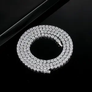Tennis necklace - silver plated with 18K, featuring 4-prong setting with widths of 2mm/3mm/4mm/5mm/6mm, fashionable and high-end light luxury necklace, hip-hop necklace, J507D