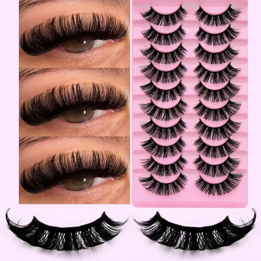 10 Pairs D Curl Russian Striped Synthetic False Eyelashes, Cat Eye Effect, Natural Fluffy Look, Lightweight Long Fox Eye Enhancing Lashes, Makeup, Cosmetic, Artificial Lashes