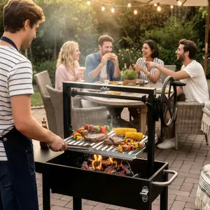 Memorial Day Sales BIG HORN OUTDOORS Argentine Santa Maria  Style BBQ Grill, Adjustable Height Open Fire Grill with Precision Control, Heavy Duty for Backyard & Outdoor Cooking outdoorfun