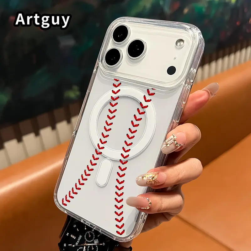 Magnetic Acrylic Back Phone Case for iPhone 17 Pro Max,16 Plus,15,14,13,12,11,Air,E - Baseball Pattern,Shockproof,Ultra Thin Smartphone Cover for Handheld Devices,Wireless Accessories,Gift for Boys