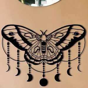 Moon Moth Wall Art, Abstract Face Design, Metal Wall Decor, Artistic Wall Hanging Decor for Home, Bedroom, Hallway, Yoga Room, Mysterious Wall Decor, Room Decor, Poster