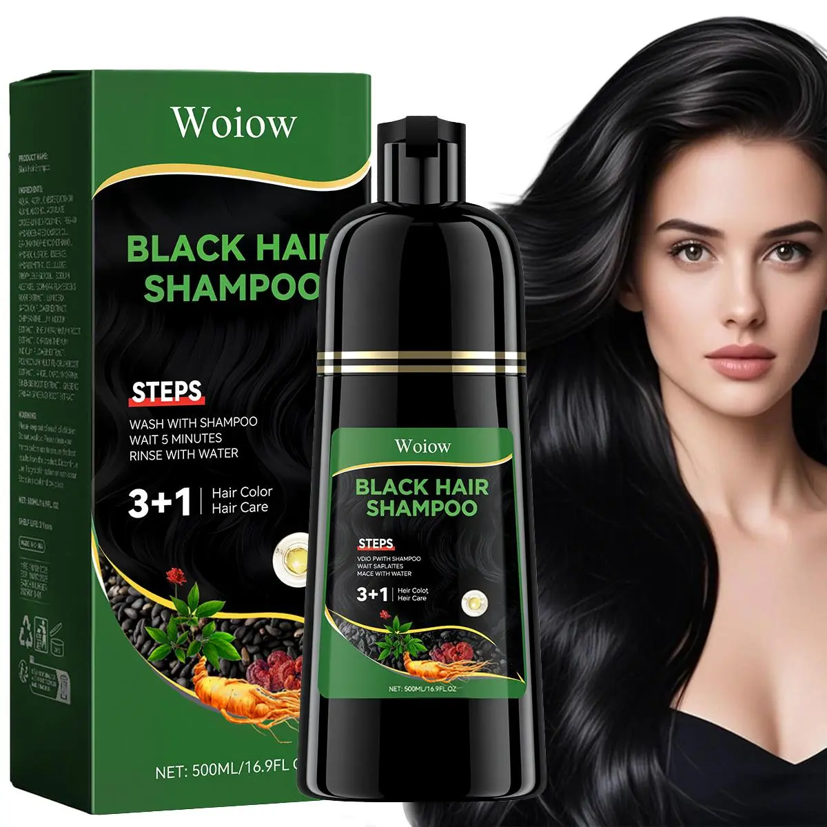 Woiow Darkbrown Hair Dye Shampoo, Natural Hair Dye Semi Permanent Hair Color, Gray Hair Cover Up, Ginger Essence shampoo for Color Treated Hair for Women and Men (500ml)
