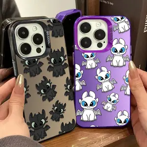 Cute Cartoon Toothless Couple Plating Phone Case for iPhone 17 Air 17 16 15 14 13 11 Pro Max X XR 8 7 Plus SE 2020 Cover
