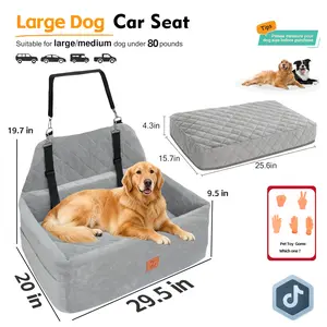 ZVRpet 2-in-1 Pet Car Seat All Gray Double Car Dog Bed for Back Seat  29.5”  Holds 1 Large Dog (up to 65 lbs) or 2 Small-Medium Dogs Comfortably Includes 2 Leashes